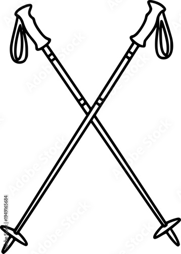Minimalist line art of two ski poles highlighting outdoor adventure and simplicity
