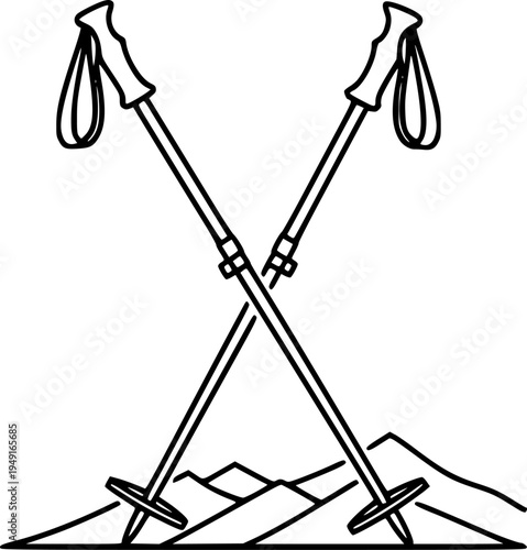 Minimalist line art of two ski poles highlighting outdoor adventure and simplicity
