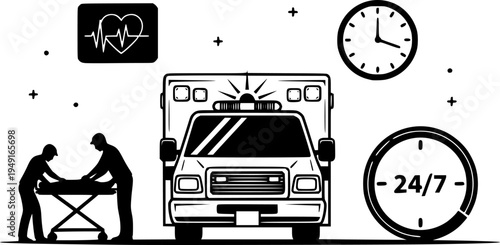 Emergency medical services: ambulance, patient care, monitoring, 24/7 support
