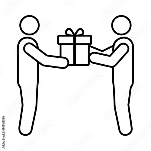 プレゼントを渡す人物のシルエットアイコン（黒）