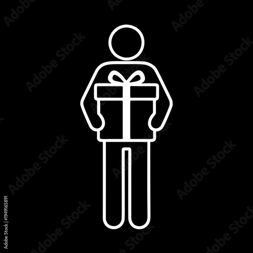 プレゼントを持った人物のラインアイコン（白）