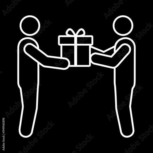 プレゼントを渡す人物のシルエットアイコン（白）