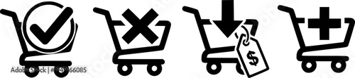 Shopping cart icons: check, cross, down arrow, price tag, plus

