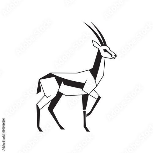 A gray and white drawing of an antelope