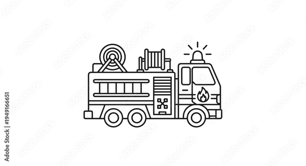 Naklejka premium Fire Truck Icon Emergency Vehicle Firefighter Equipment Rescue Service.