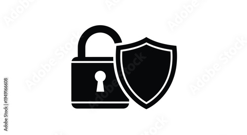 Black padlock and shield icon representing data security and privacy