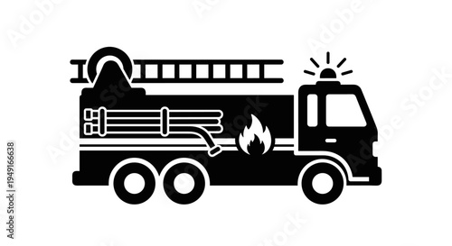 Fire Truck Icon Emergency Vehicle Firefighter Equipment Safety Symbol.