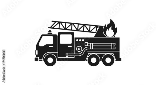 Fire Truck Icon with Ladder and Flames - Emergency Vehicle.