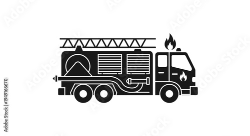Fire Truck Icon Silhouette - Emergency Vehicle Firefighting Equipment.