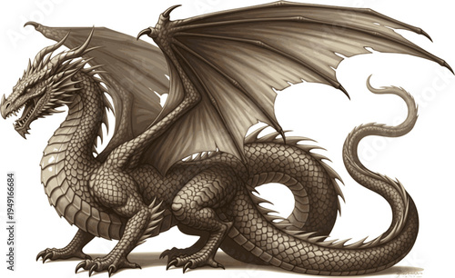 Mythical creature line art: dragon, unicorn, mermaid, gryphon, faun, phoenix
