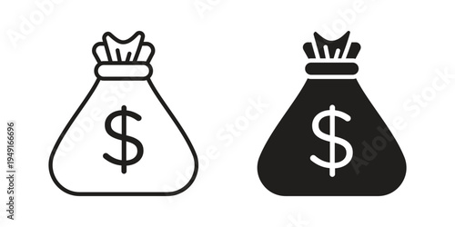 Money bag icon with editable stroke and solid design vectors