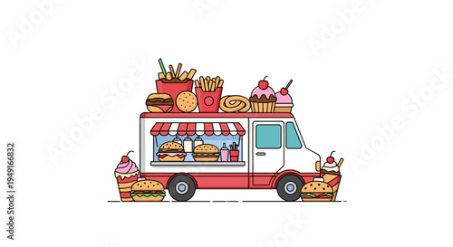 Food Truck Fast Food Desserts Mobile Kitchen Street Food Service.