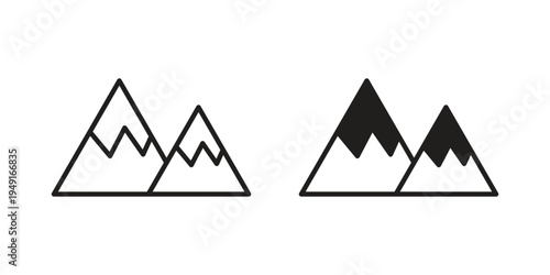 Mountains icon with editable stroke and solid design vectors