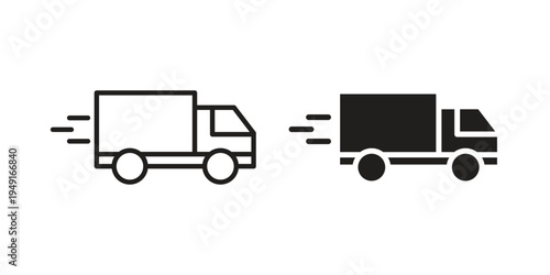 Moving truck icon with editable stroke and solid design vectors
