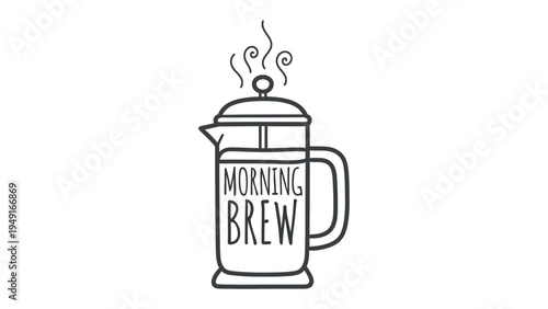 Morning Brew Delight: An illustration depicts a charming French press, ready to brew a perfect cup of coffee, accompanied by the promise of a delightful start to the day.