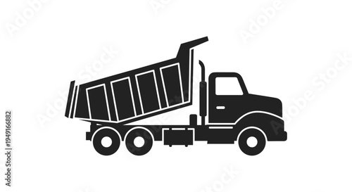 Dump Truck Silhouette Icon - Construction Vehicle Transport.