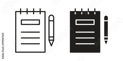 Notebook icon with editable stroke and solid design vectors