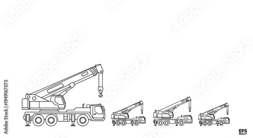 Mobile Crane Line Art Set Construction Equipment Icons.