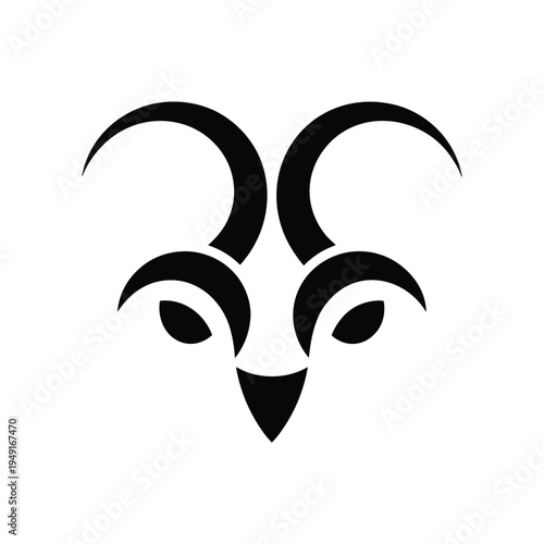 Black silhouette of a goats head with curved horns