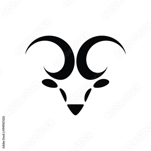 Black silhouette of a rams head with curved horns