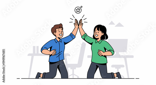 Business people high five each other.