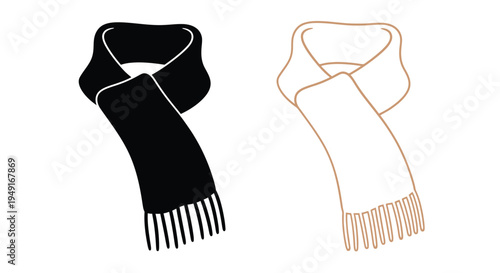 Two scarves one black and one orange depicted in a simple outline style