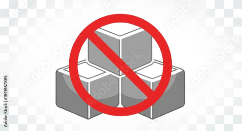 Sugar cubes with a red prohibition sign.
