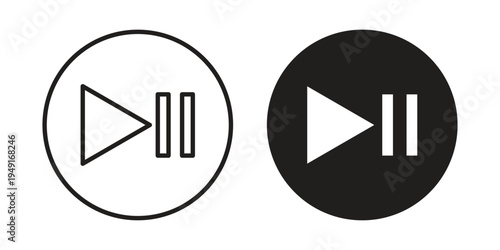 Play pause icon with editable stroke and solid design vectors