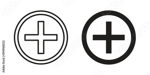 Plus icon with editable stroke and solid design vectors