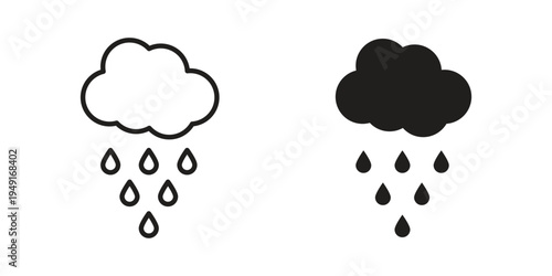 Rain icon with editable stroke and solid design vectors