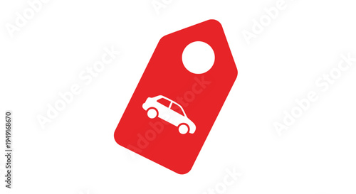 A red price tag displays a white silhouette of a car