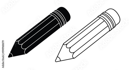 Two pencils one dark and one light shown in a simple line drawing