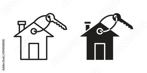 Selling or rent home icon with editable stroke and solid design vectors