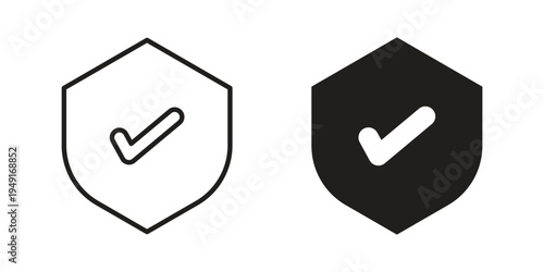Shield check icon with editable stroke and solid design vectors