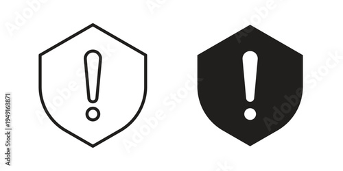 Shield exclamation icon with editable stroke and solid design vectors