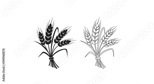 Two bundles of wheat a black and white illustration