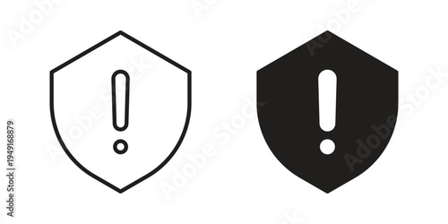 Shield exclamation icon with editable stroke and solid design vectors