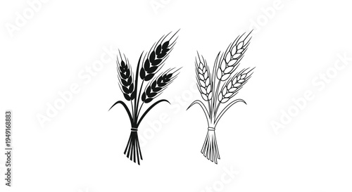 Black and white illustration of wheat stalks sheaves and grain