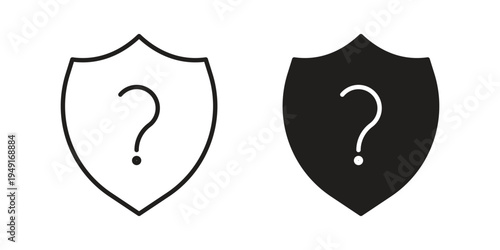 Shield interrogation icon with editable stroke and solid design vectors
