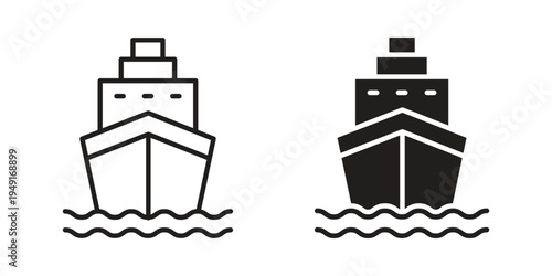 Ship icon with editable stroke and solid design vectors