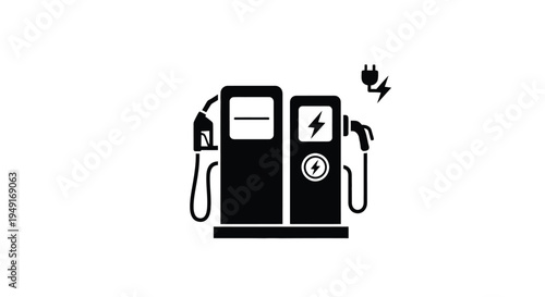 Combined gas and electric vehicle charging station icon in black