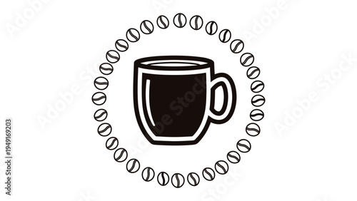 Coffee Cup Illustration: A simple yet elegant illustration depicts a coffee cup encircled by coffee beans, representing the essence of a warm, comforting beverage.