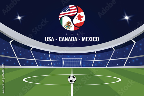 2026 Football Soccer World cup with color Flags of the Co-Host Flags of United States , Canada, and Mexico. world cup 2026 background	
