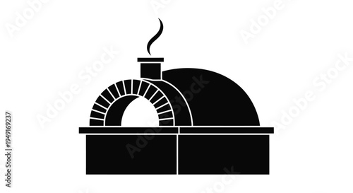 Simple black silhouette of a traditional brick oven with smoke rising