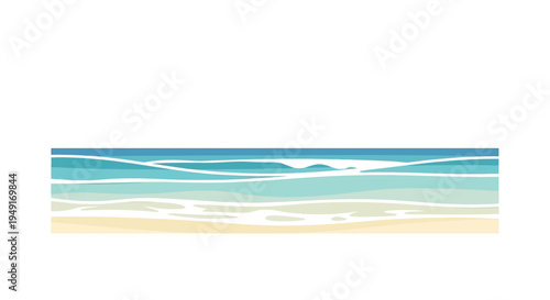 Serene ocean waves on sandy beach in soft pastel colors with gentle lighting for travel brochure