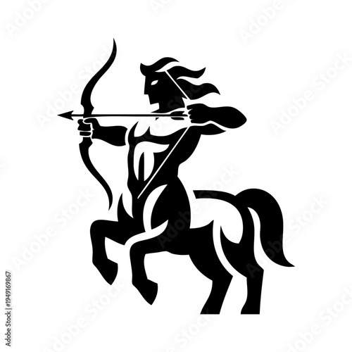 Logotipo centauro arquero de la leyenda griega. Dibujo sencillo del centauro de pie: torso de hombre con cuerpo de caballo 