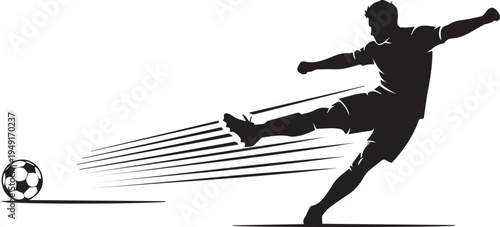Black silhouette of soccer player kicking ball vector