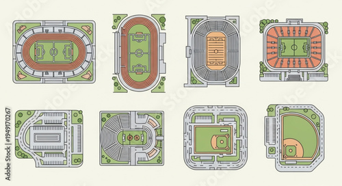 Aerial Views of Various Sports Stadiums and Arenas.
