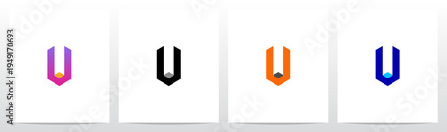 Cube Block Bar Negative Space Inside Letter Alphabet Initial Logo Design U