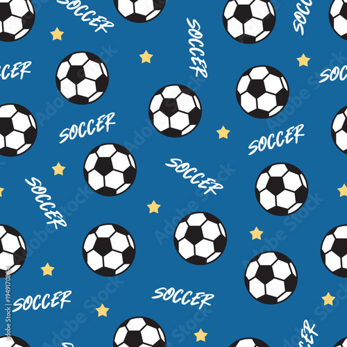 Blue Soccer Pattern Football Sport Seamless. Perfect for kids, sport-themed textiles, backgrounds, digital prints, and football merchandise.